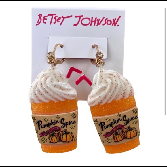 BETSEY JOHNSON PUMPKIN SPICE LATTE EARRINGS - Picture 2 of 4